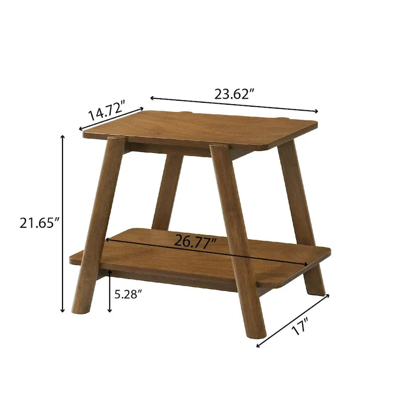 Table d'appoint étagère en bois du milieu du siècle, finition noyer