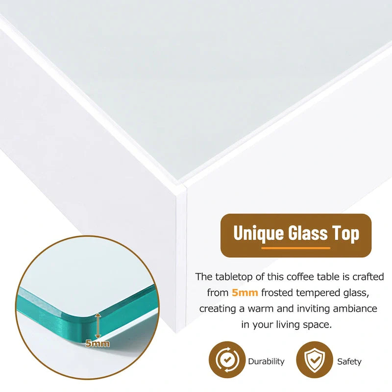 Table basse LED avec plateau en verre trempé dépoli