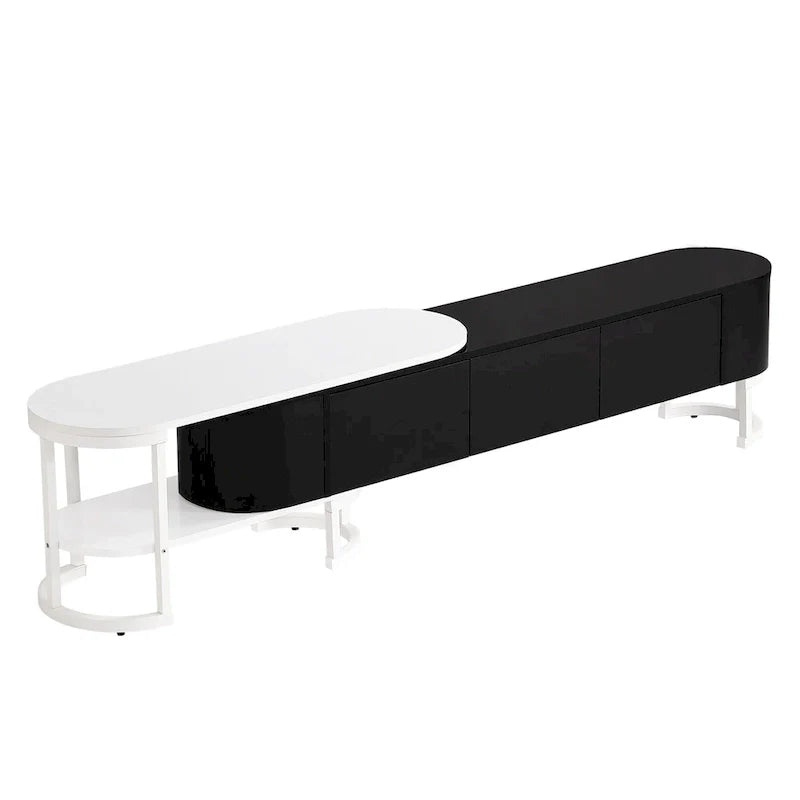 Meuble TV extensible avec 3 tiroirs et pieds réglables en métal (Convient aux téléviseurs jusqu'à 75 pouces)