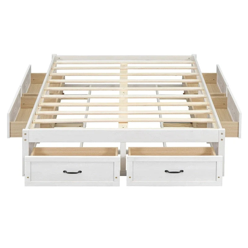 Lit plateforme double avec 6 tiroirs de rangement