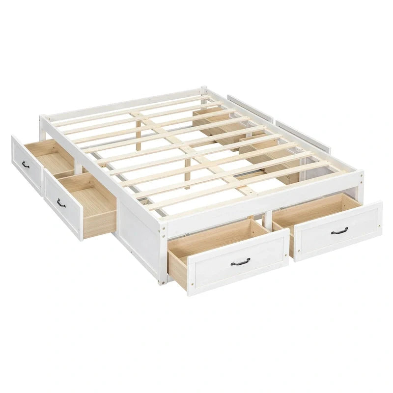 Lit plateforme double avec 6 tiroirs de rangement
