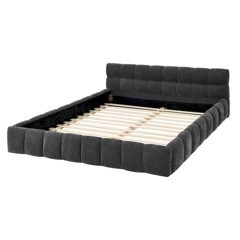 Lit plateforme tapissé avec tête de lit