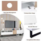Meuble TV pour téléviseur de 80 pouces avec double espace de rangement, console multimédia, centre de divertissement avec porte abattante