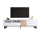 Meuble TV pour téléviseur de 80 pouces avec double espace de rangement, console multimédia, centre de divertissement avec porte abattante