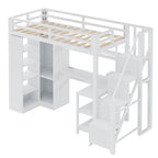Lit mezzanine en métal avec bureau, armoire et escalier intégré – Lit simple/double