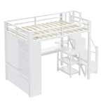 Lit mezzanine en métal avec bureau, armoire et escalier intégré – Lit simple/double
