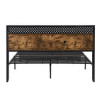 Cadre de lit en métal King Size avec tête de lit en bois et lumières LED