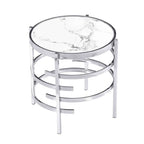 Table d'appoint ronde avec plateau en pierre frittée et cadre en métal