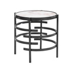 Table d'appoint ronde avec plateau en pierre frittée et cadre en métal