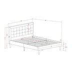 Lit plateforme - Tête de lit en tissu de lin capitonné avec garniture boutonnée - Pieds noirs
