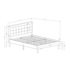 Lit plateforme - Tête de lit en tissu de lin capitonné avec garniture boutonnée - Pieds noirs