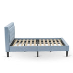 Lit plateforme - Tête de lit en tissu de lin capitonné avec garniture boutonnée - Pieds noirs