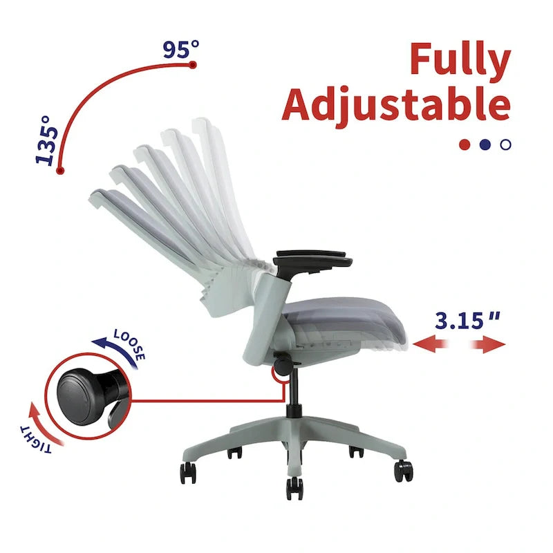 Chaise de bureau ergonomique réglable en hauteur – Tissu gris