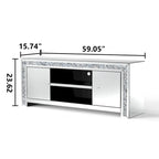 Meuble TV miroir de 59 po avec incrustation de diamants écrasés et armoires de rangement