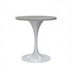 Table à manger ronde avec plateau en résine et piètement colonne en acier blanc