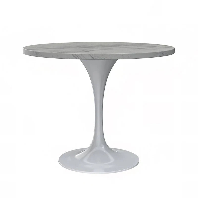 Table à manger ronde avec plateau en résine et piètement colonne en acier blanc