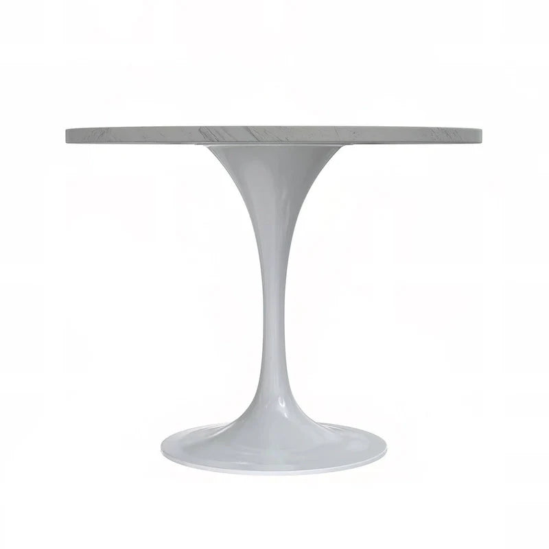 Table à manger ronde avec plateau en résine et piètement colonne en acier blanc