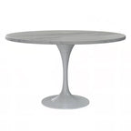 Table à manger ronde avec plateau en résine et piètement colonne en acier blanc