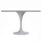 Table à manger ronde avec plateau en résine et piètement colonne en acier blanc