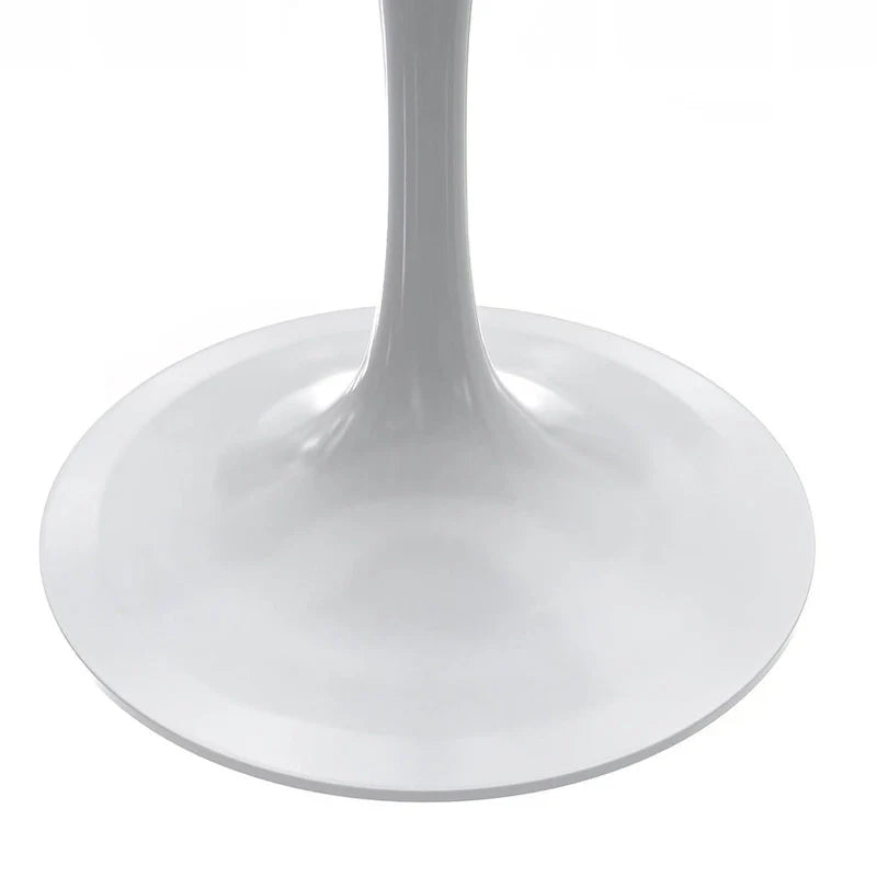 Table à manger ronde avec plateau en résine et piètement colonne en acier blanc